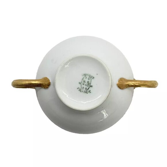 2 Limoges France W.G. & Co. Footed Bouillion Soup Cups Gold Bands Pattern GUE119 - Picture 6 of 11